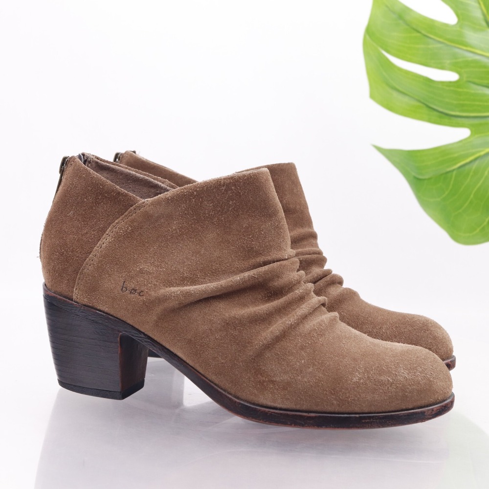 Boc Born Womens Settle Boots Size 8.5 Brown Suede Ankle Booties MId Block Heel